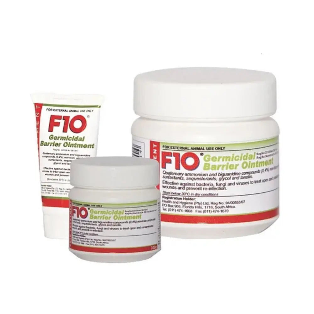 F10 Germicidal Barrier Ointment for effective infection prevention in animals.