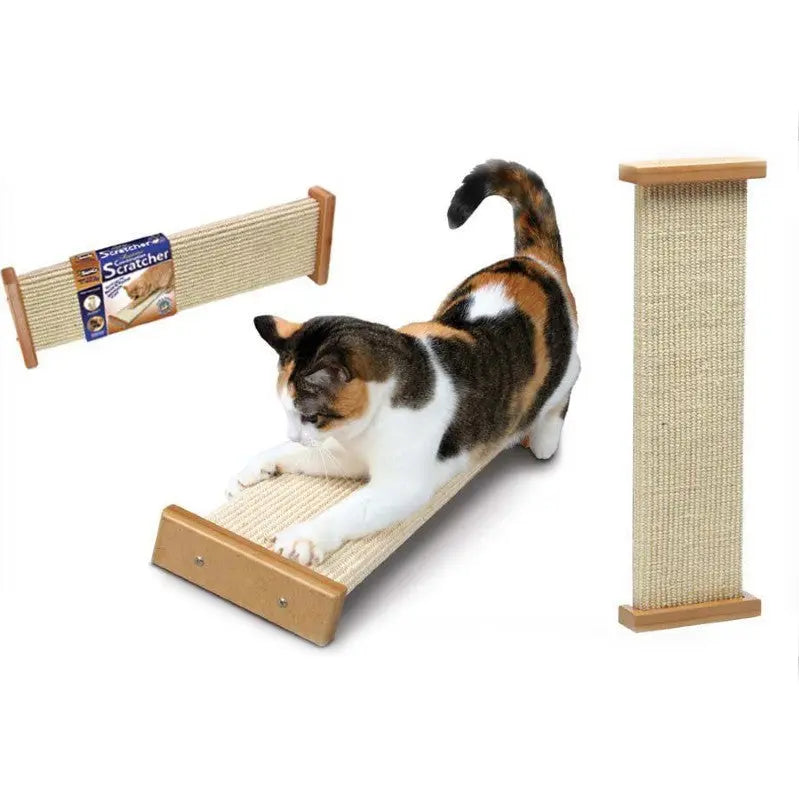 Cat scratching post with natural sisal surface for healthy claw maintenance and playtime fun.