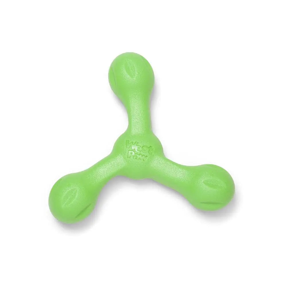 Green dog toy designed for interactive play and chewing, promoting dental health and fun.
