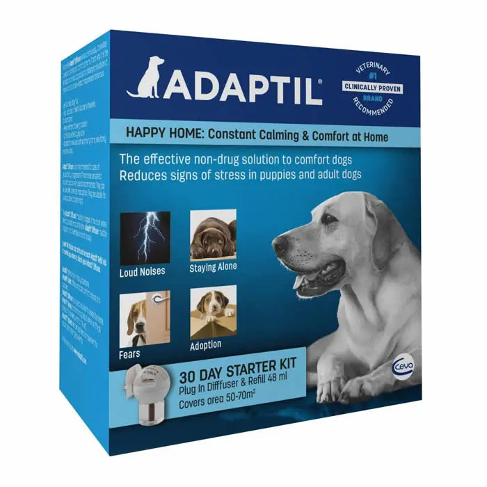 ADAPTIL calming kit for dogs, reduces stress from loud noises and helps with adoption and fears.