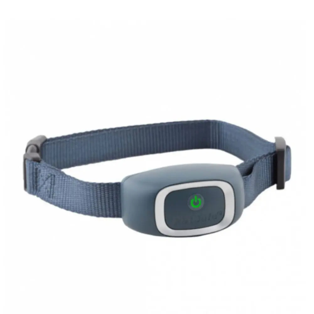 Pet training collar with adjustable strap and power button for effective behavior correction.