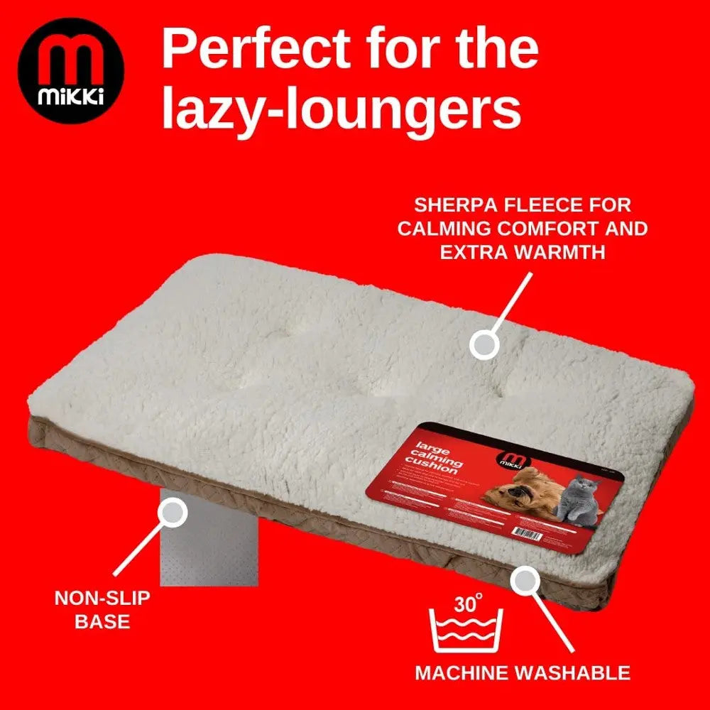 Cozy dog bed with non-slip base, machine washable, and soft sherpa fleece for ultimate comfort.