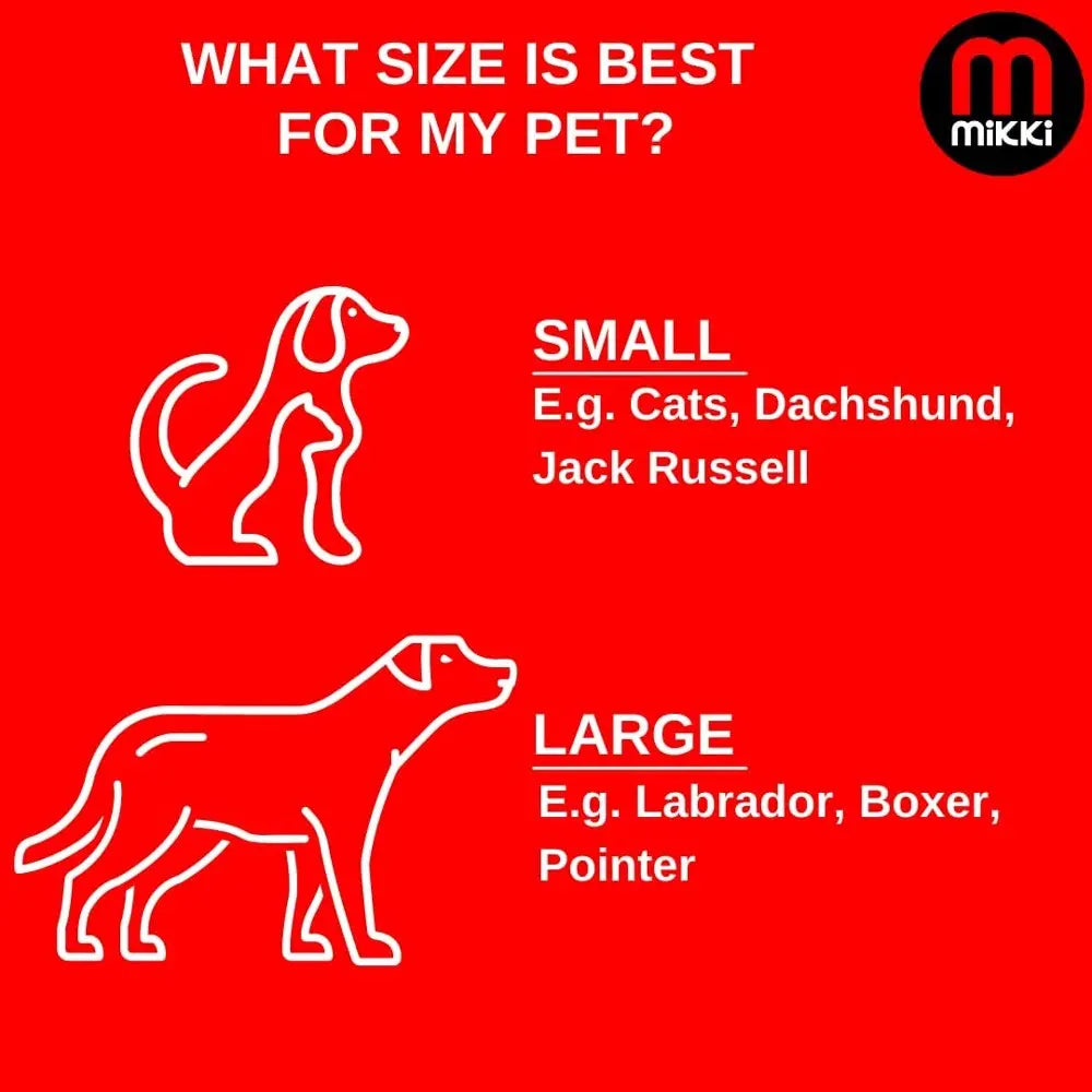 Infographic showing pet size recommendations for small and large dogs.