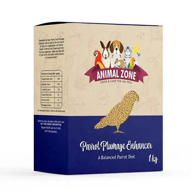 Parrot Plunge Enhancer packaging, 1 kg, designed for a balanced parrot diet and overall pet care.