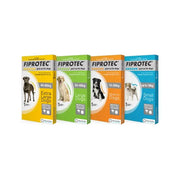 FIPROTEC dog spot-on treatments for various sizes: extra large, large, medium, and small dogs.