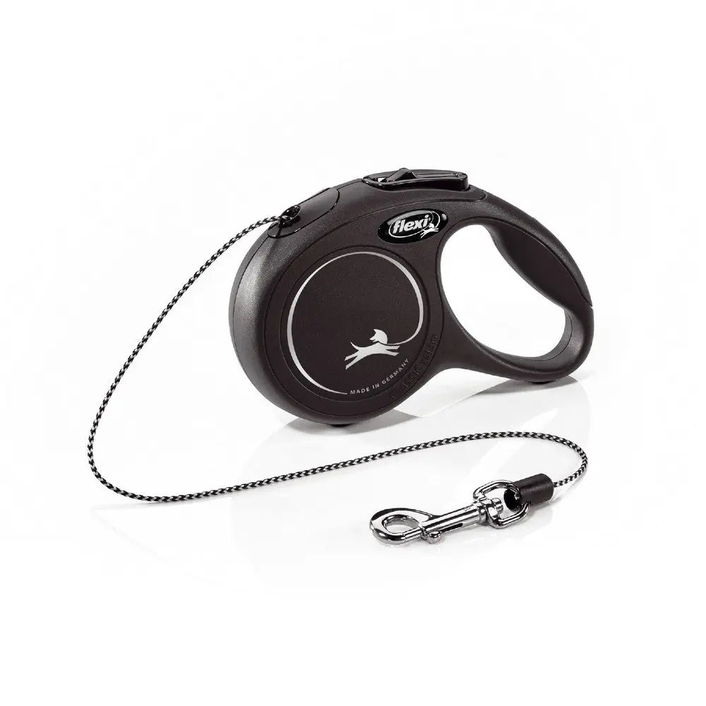 Retractable dog leash with ergonomic handle and durable cord for easy control during walks.