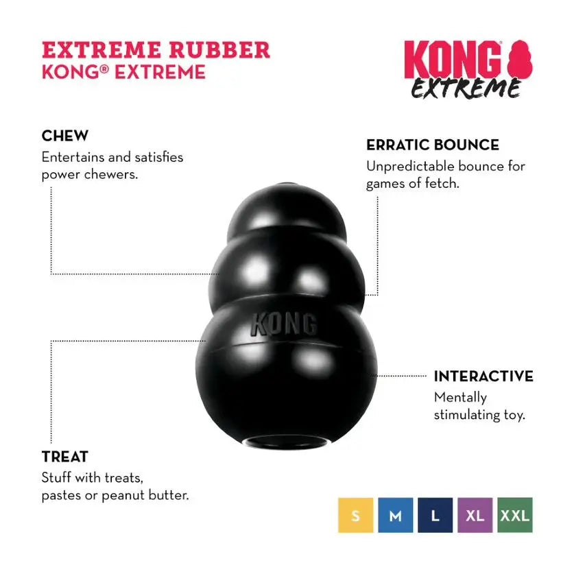 KONG Extreme dog toy for power chewers, featuring erratic bounce and interactive treat stuffing options.