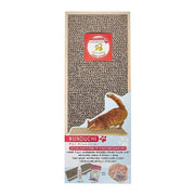 Cat scratcher with wooden frame, natural sisal surface, and playful design for feline fun and scratching.