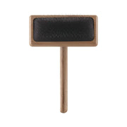 Sleek wooden pet brush with fine bristles for effective grooming and shedding control.