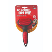 Massage slicker brush for gentle grooming of short to medium cat coats.