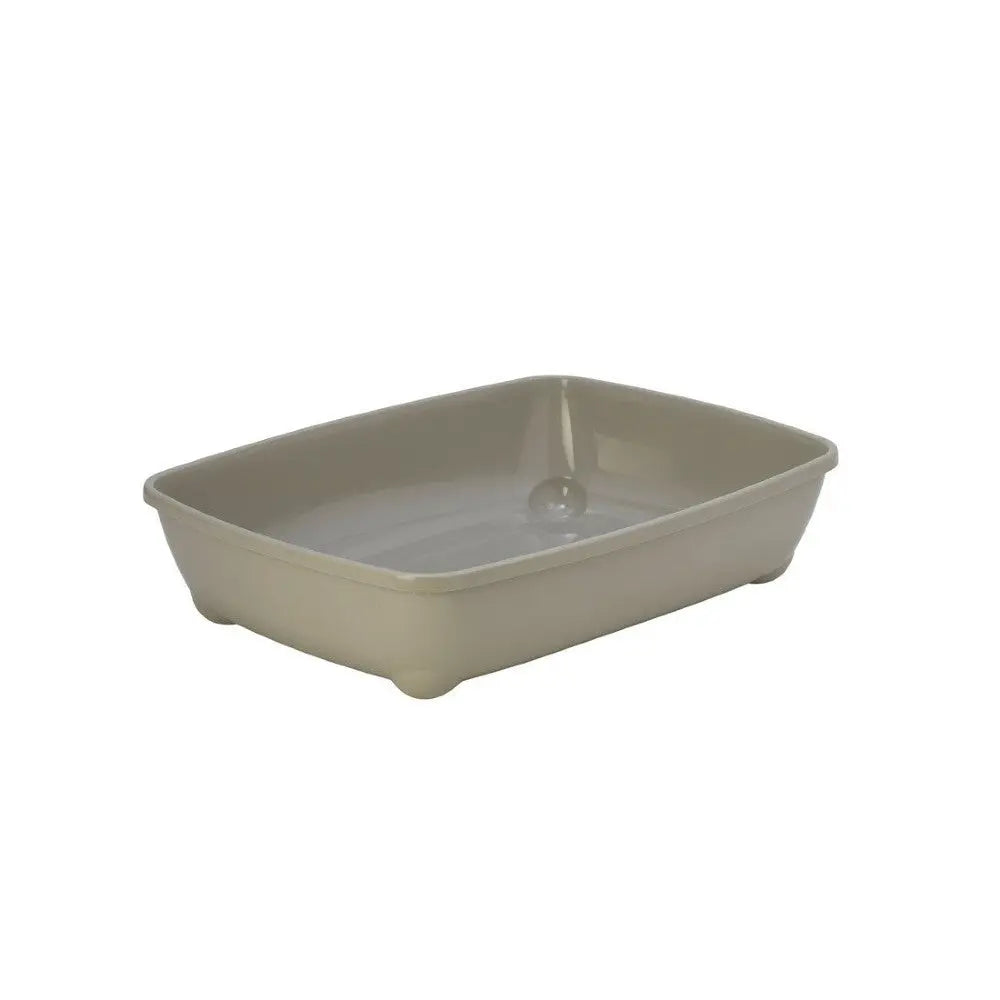 Rectangular pet food dish in neutral color, perfect for feeding cats or dogs.