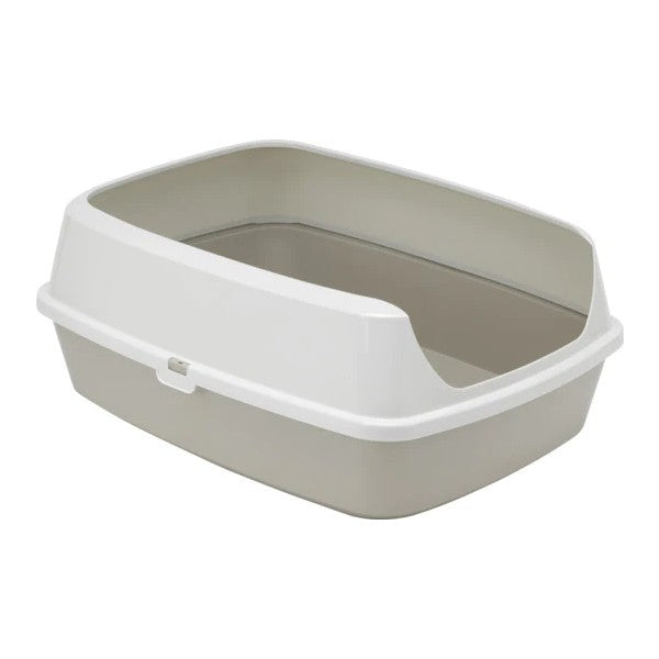 Cat litter outlet tray with rim