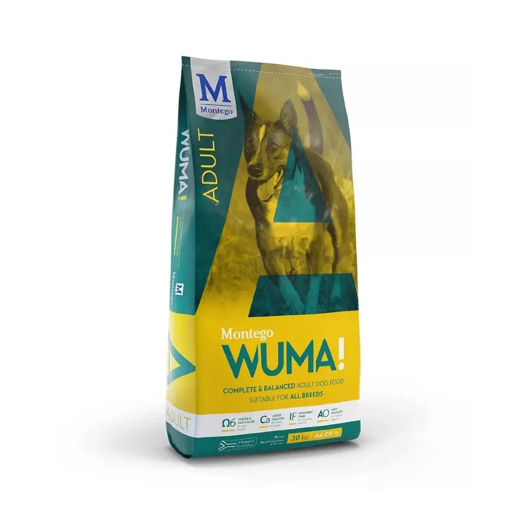 Montego WUMA! adult dog food bag, complete and balanced nutrition for all breeds.
