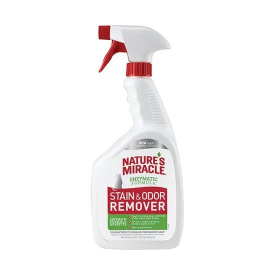 Nature's Miracle enzymatic stain and odor remover spray for effective cleaning and pet care.