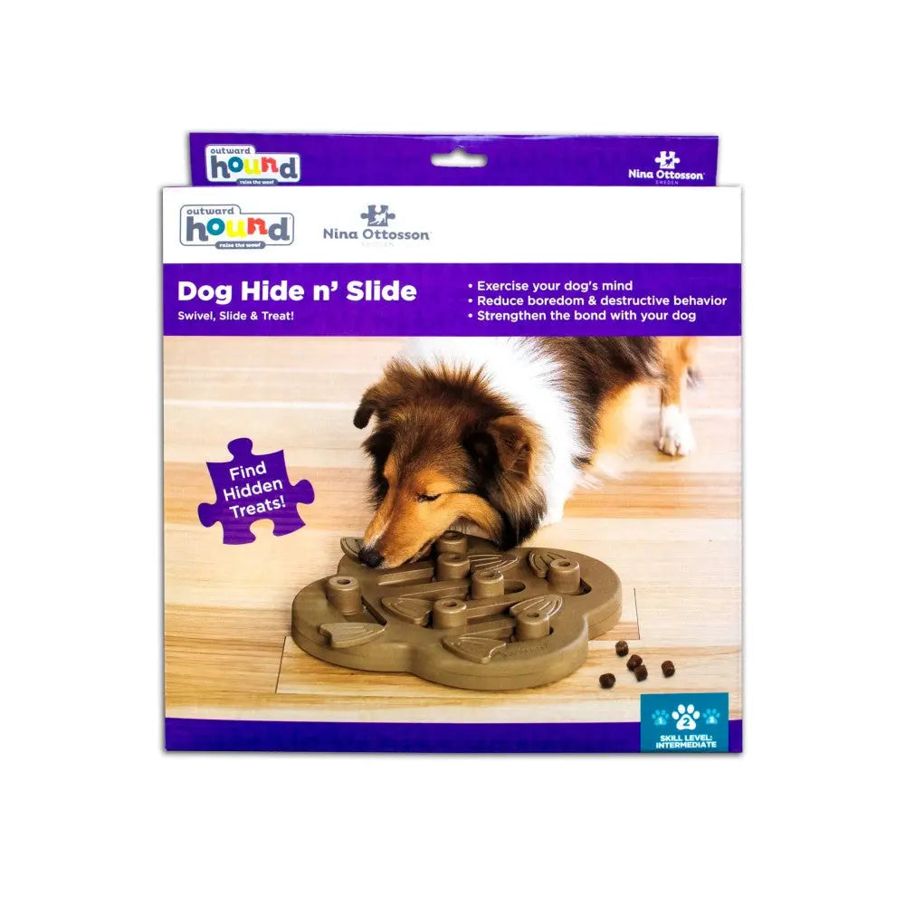 Nina Ottosson Dog Hide N Slide brown interactive puzzle toy