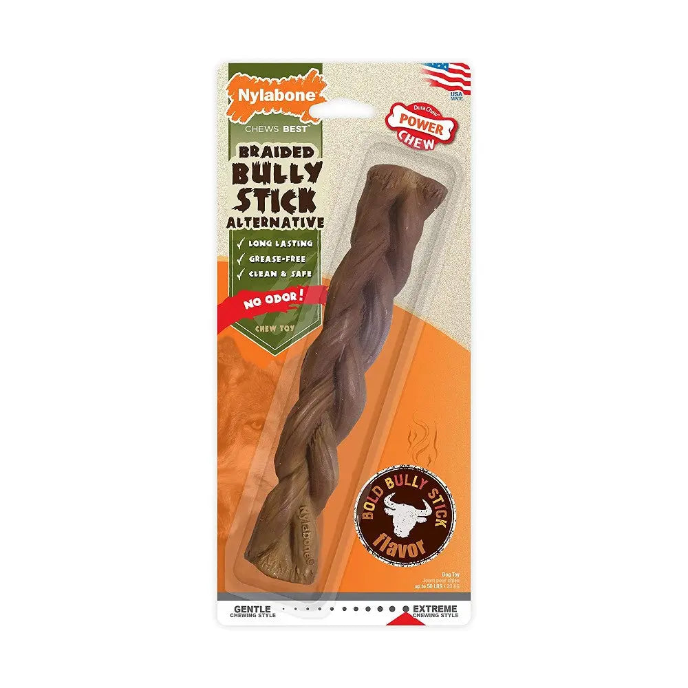 Braided bully stick alternative for dogs, long-lasting chew, no odor, safe and clean.
