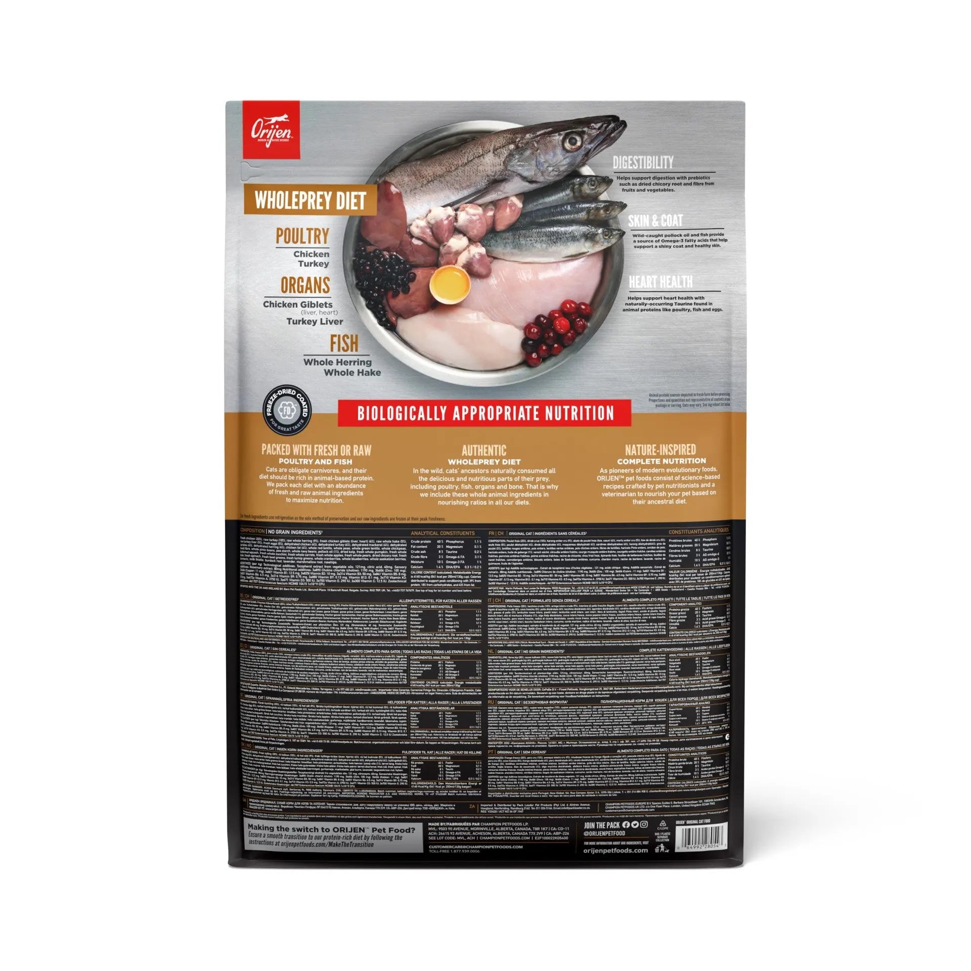 Wholeprey diet pet food bag featuring fish, poultry, and organ ingredients for optimal nutrition.