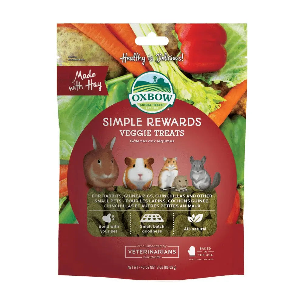 Oxbow Simple Rewards Veggie Treats for small pets, featuring natural ingredients and vet-recommended quality.