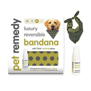 Luxury reversible pet bandana with calming spray for stress relief and comfort.