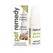 Natural de-stress and calming spray for pets, featuring a refillable mini bottle and essential oils.