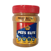 Peanut butter for dogs in a jar, featuring a colorful label and pet-friendly ingredients.