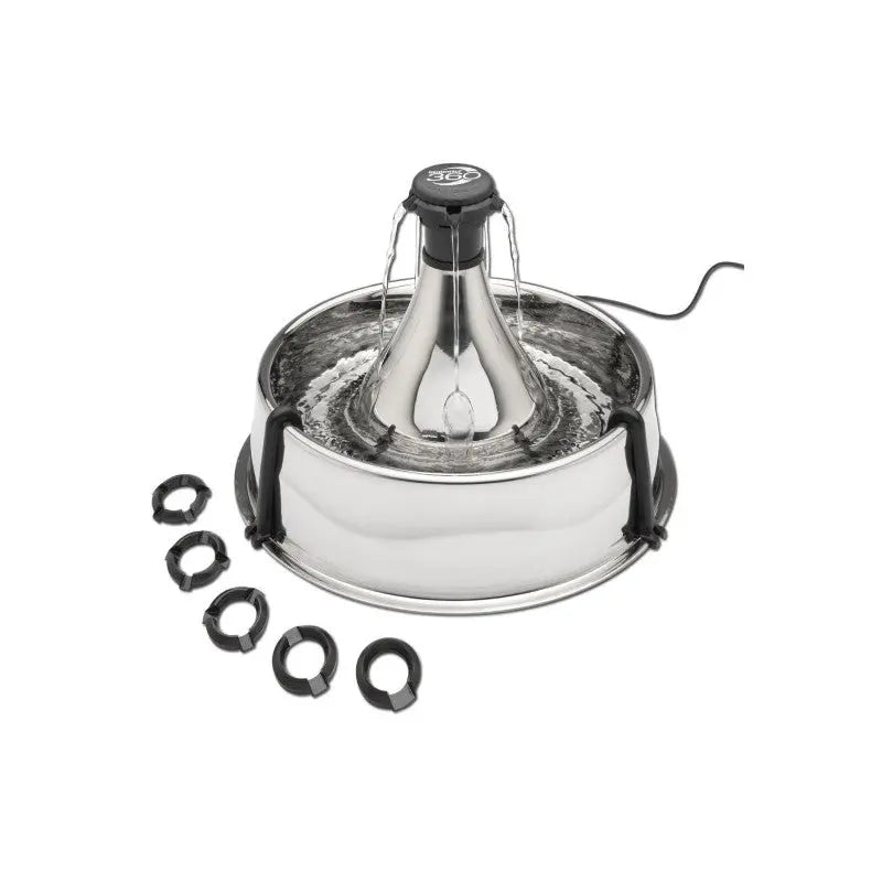 Stainless steel pet water fountain with adjustable flow and easy-to-clean design.