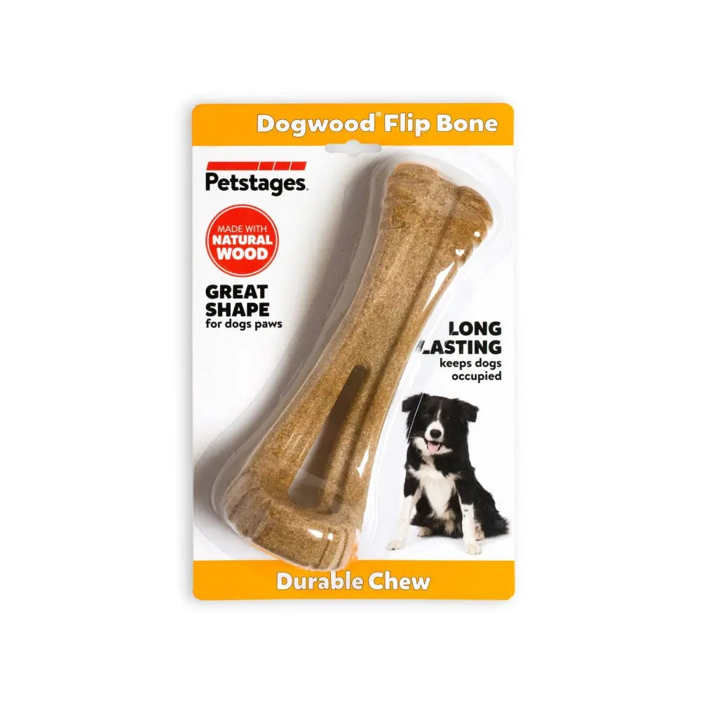 Durable Dogwood Flip Bone chew toy for dogs, made with natural wood for long-lasting fun.
