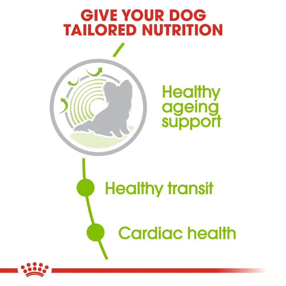 Infographic highlighting tailored nutrition benefits for dogs, including healthy aging, transit, and cardiac health.