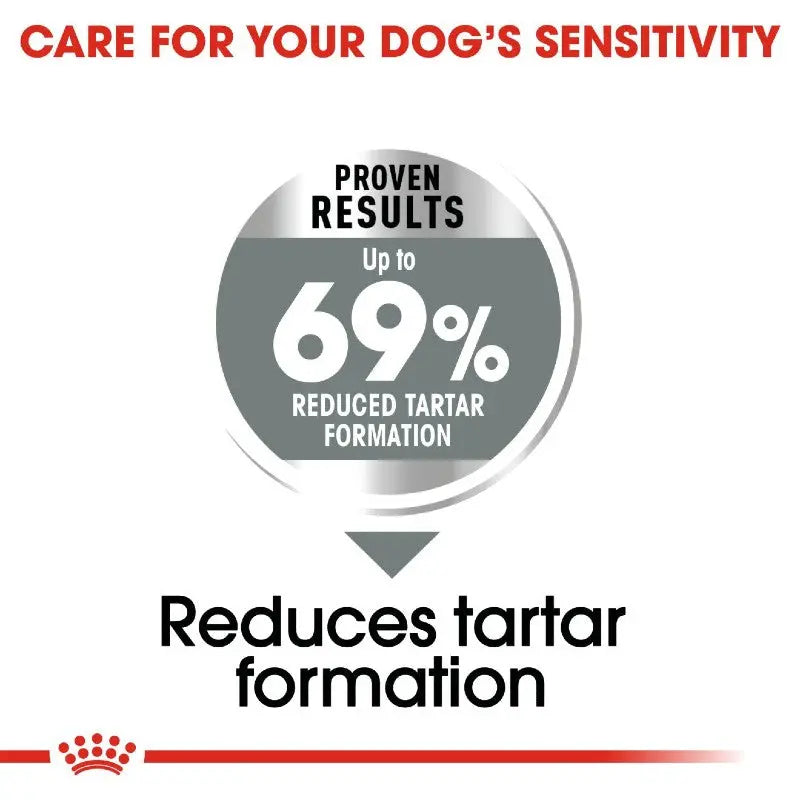 Infographic highlighting 69% reduction in tartar formation for dogs' dental care.