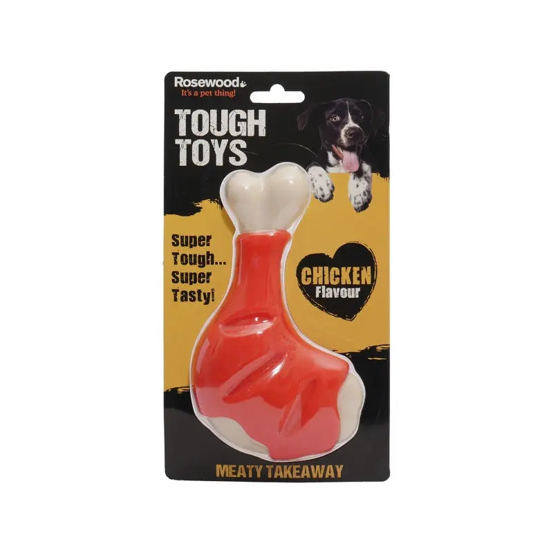 Dog toy in chicken flavor, designed for tough chewing and playtime fun.