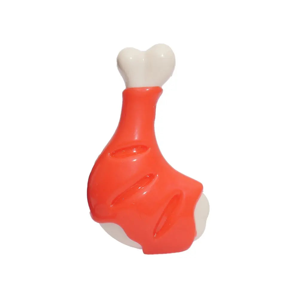 Dog toy shaped like a chicken leg, perfect for chewing and playtime fun.