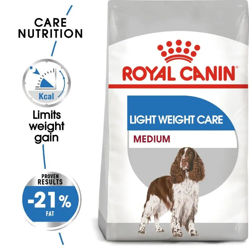 Royal Canin Light Weight Care dog food bag, designed to limit weight gain with proven results.