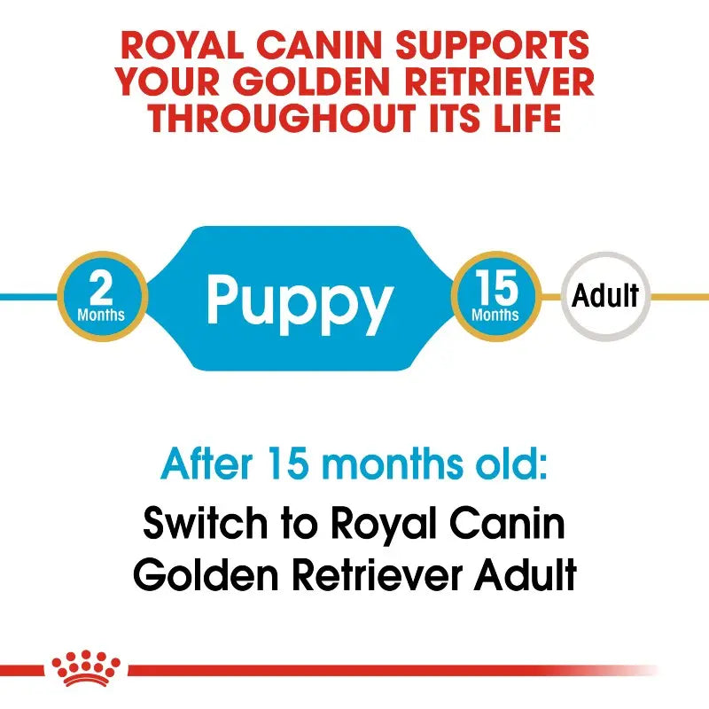 Royal Canin Golden Retriever Puppy Dry Food Information infographic