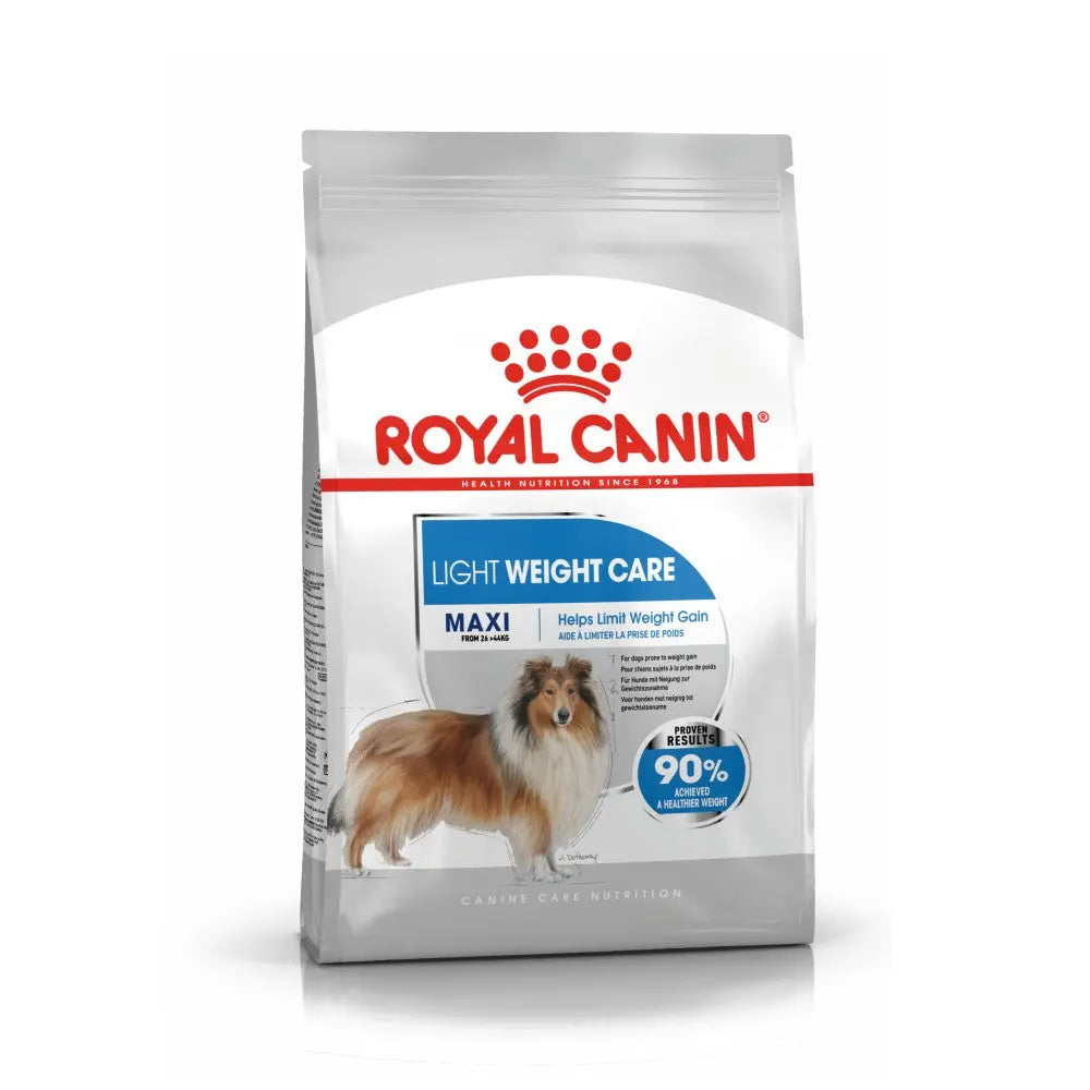 Royal Canin Light Weight Care dog food bag for weight management in large breeds.