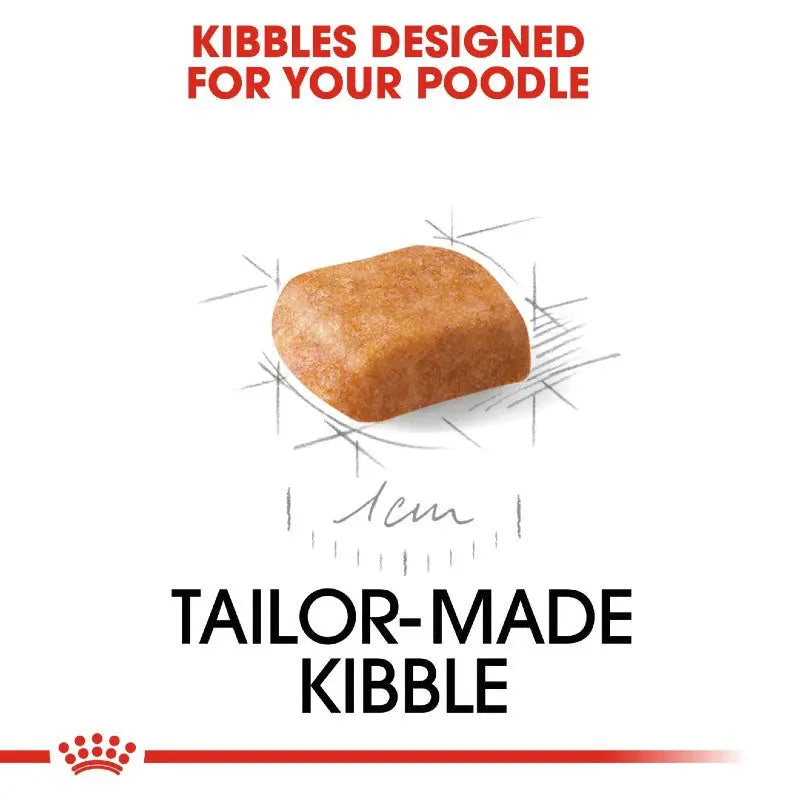 Tailor-made kibble designed specifically for poodles, showcasing its unique shape and size.