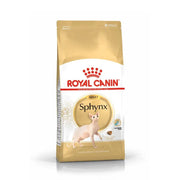 Royal Canin Sphynx adult cat food bag featuring premium nutrition for hairless breeds.