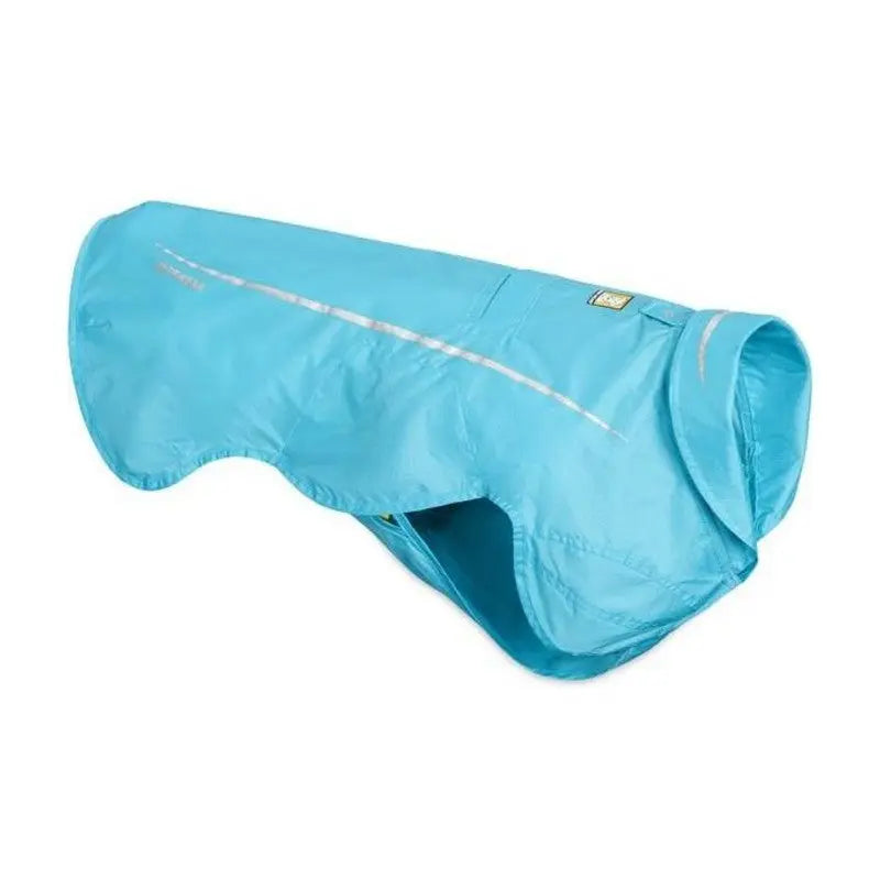 Lightweight blue dog raincoat with reflective stripes for visibility and protection from wet weather.