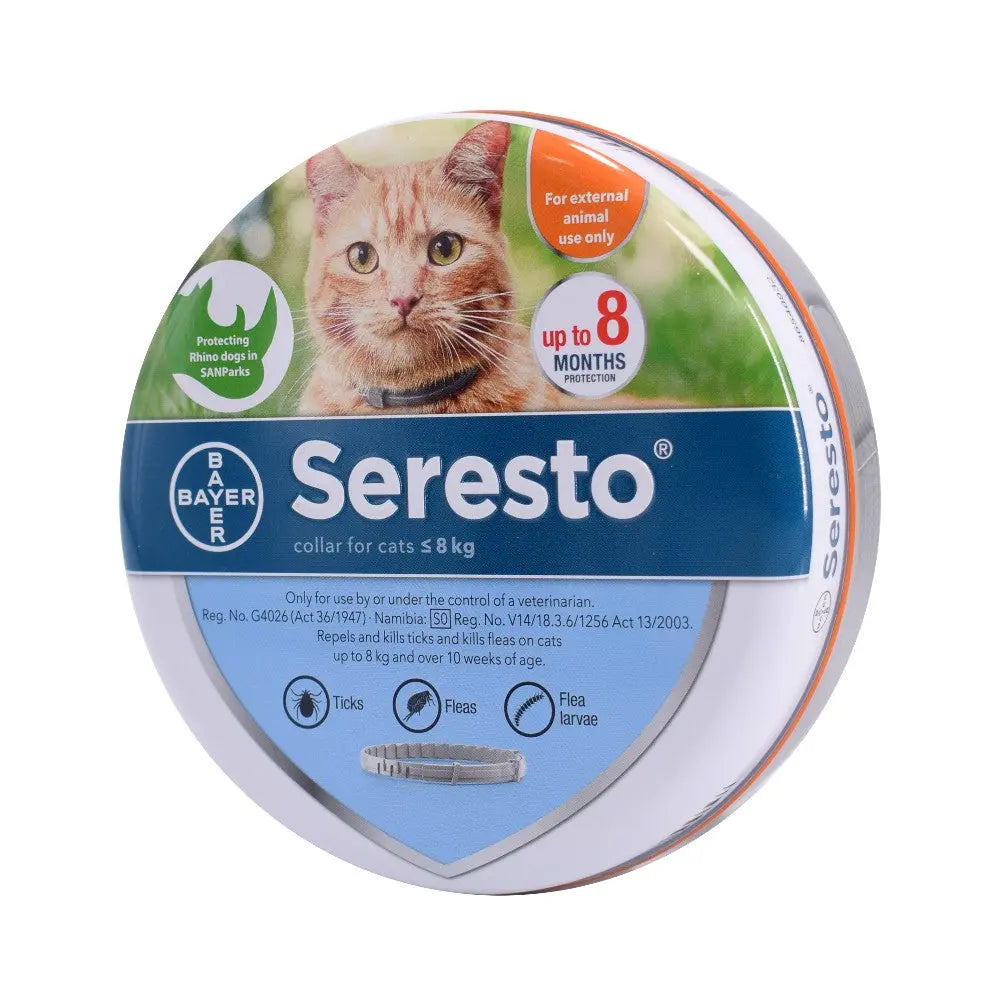 Seresto flea and tick collar for cats product image available online.
