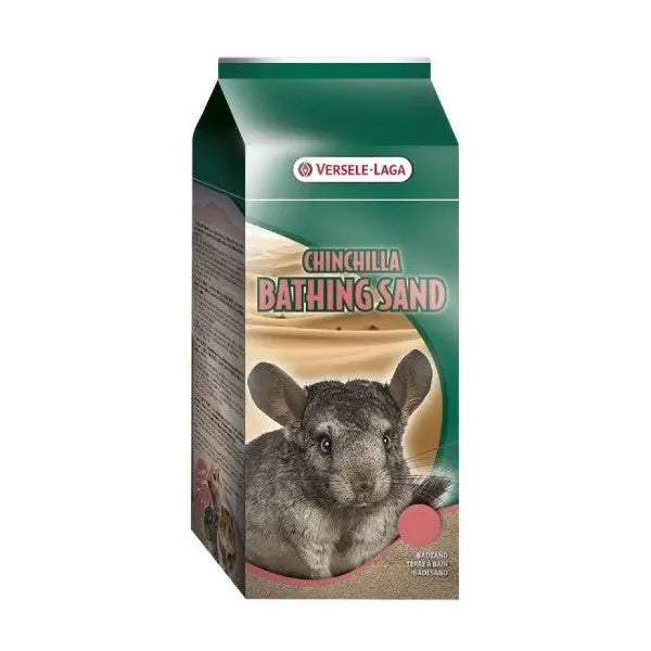 Chinchilla bathing sand packaging featuring a cute chinchilla on the front.