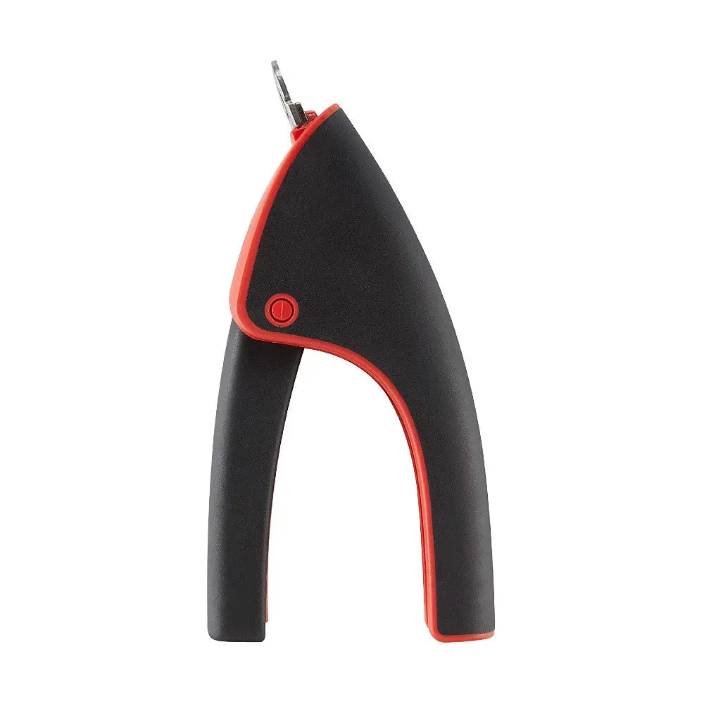Ergonomic pet nail clipper with safety lock and comfortable grip for easy grooming.