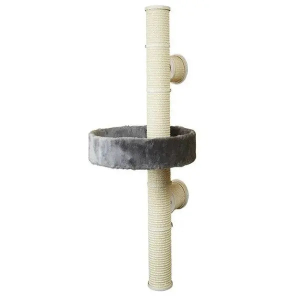 Cat tree with scratching post and cozy perch for feline relaxation and play.