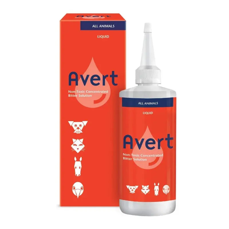 Avert non-toxic bitter solution for all animals in a convenient squeeze bottle and packaging.