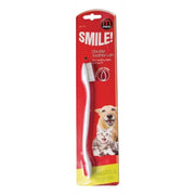 Double toothbrush for pets, promoting healthy teeth and gums, featuring a dog and cat on the packaging.