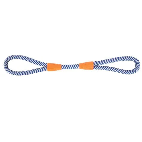 Durable blue and orange rope toy for dogs, perfect for tugging and interactive play.