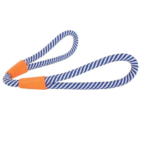 Durable blue and white rope toy for dogs, perfect for tugging and interactive play.