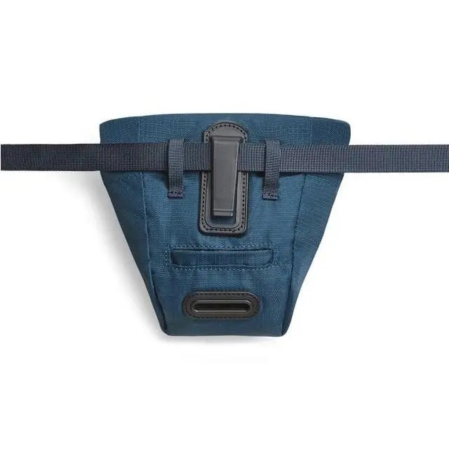 Durable blue dog harness with adjustable straps and secure buckle for comfortable pet walks.