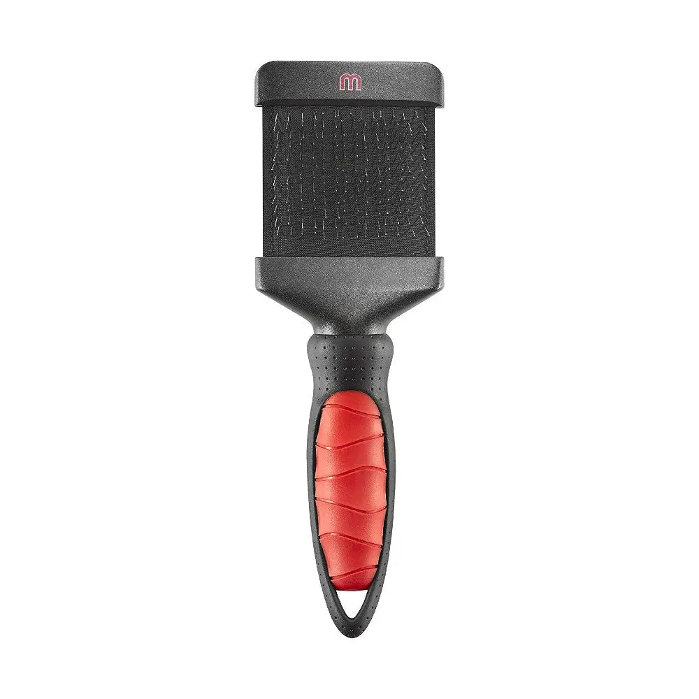 Pet grooming tool with a comfortable grip for effective fur removal and de-shedding.