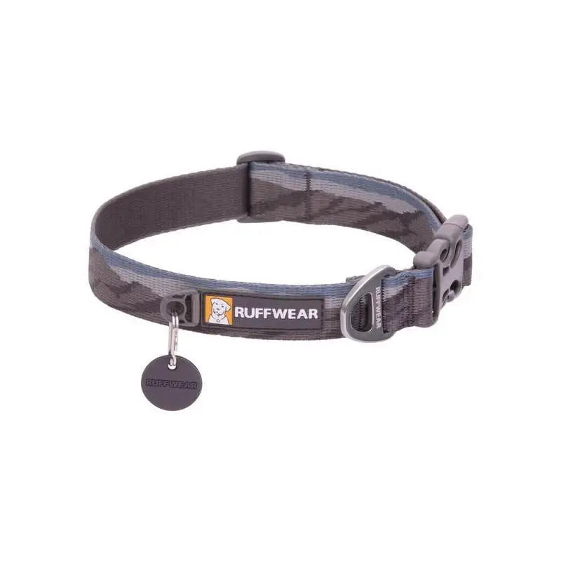 Ruffwear dog collar in camouflage design, featuring adjustable fit and durable materials for outdoor adventures.