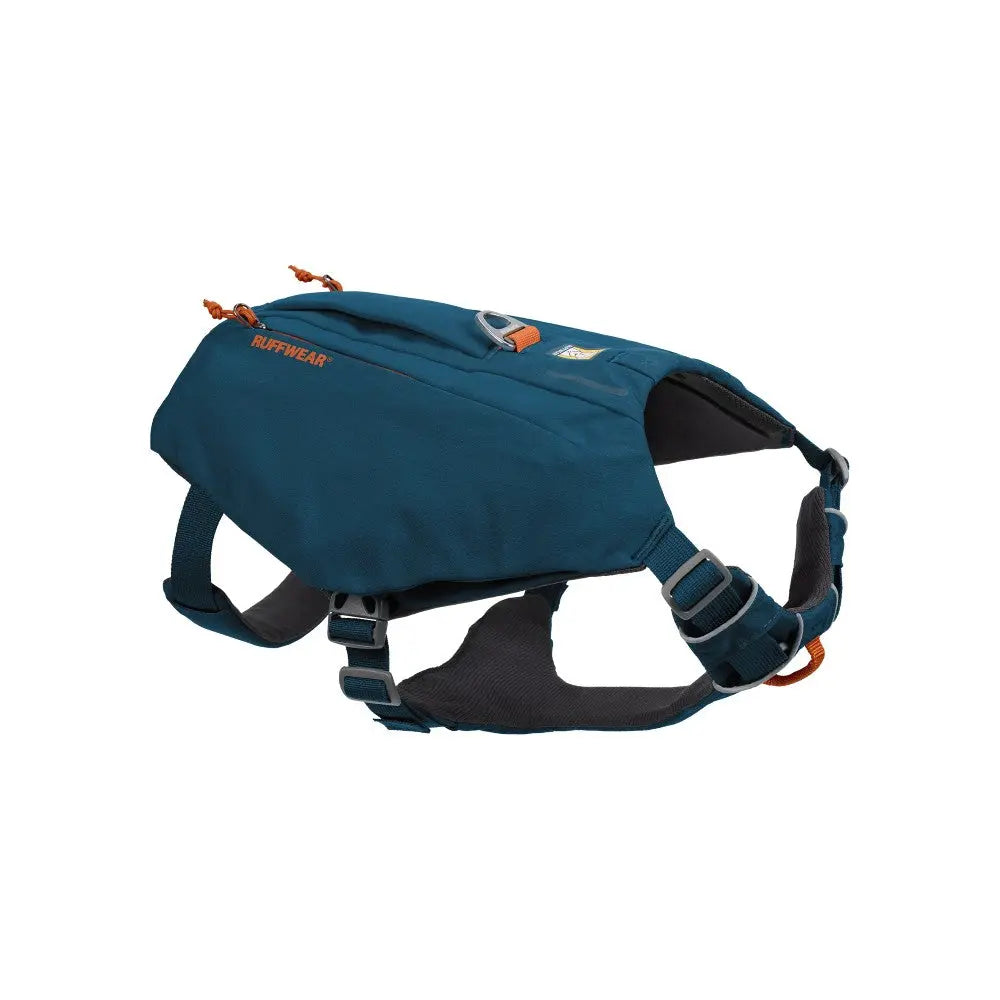 Blue dog harness with adjustable straps and ergonomic design for comfort and support.