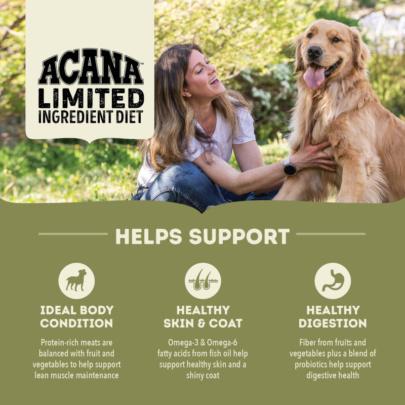 Acana Singles Yorkshire Pork Dog Food – key benefits graphic (available online in South Africa)